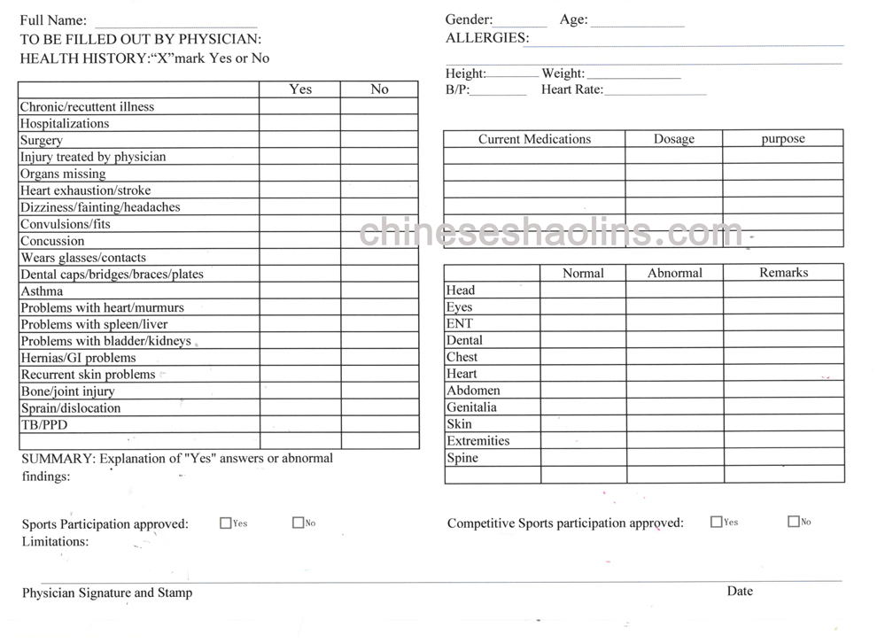 Fitness report for kungfu training in China